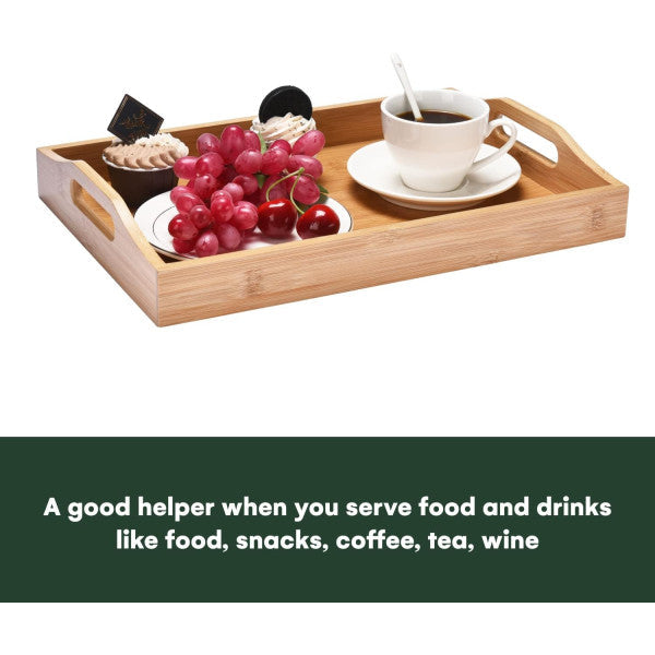 Wooden High-Quality Bamboo Material Serving Tray Double Handles Hard Wood Food Tray