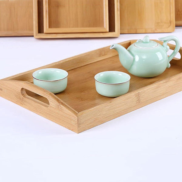 Wooden High-Quality Bamboo Material Serving Tray Double Handles Hard Wood Food Tray