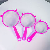 3 Pieces Colorful Strain Stainless Steel Mesh Strainer With Hook Kitchen Tool Food Straining Noodles Rice Easy Drain Micro Net Different Size Multipurpose Sifter Sieves Colander Three Pcs Set