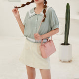 Shoulder Strap Crocodile Pattern Small Bags Women Fashion Office Mini Handbag - Pink