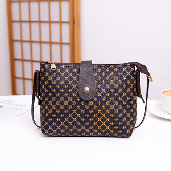 Button Closure Printed Premium Quality Women Shoulder Bag  - Coffee