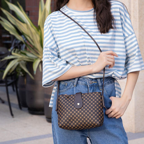 Button Closure Printed Premium Quality Women Shoulder Bag  - Coffee