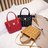 Synthetic Leather Zipper Closure Letter Printed Shoulder Strap Premium Quality Mini Handbags - Red