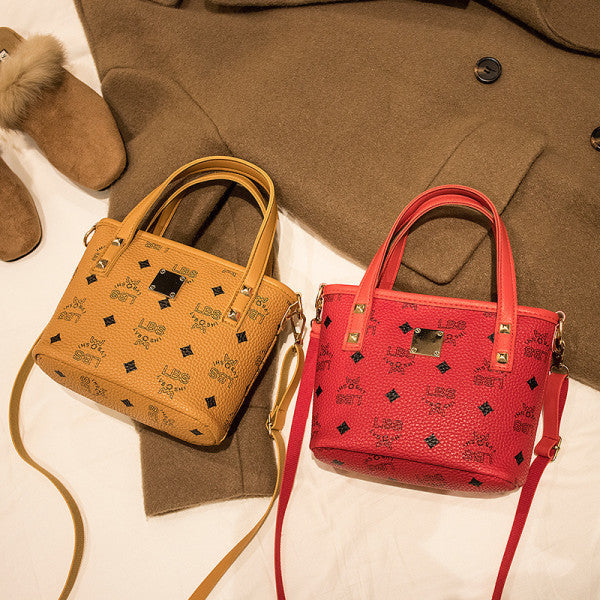 Synthetic Leather Zipper Closure Letter Printed Shoulder Strap Premium Quality Mini Handbags - Red