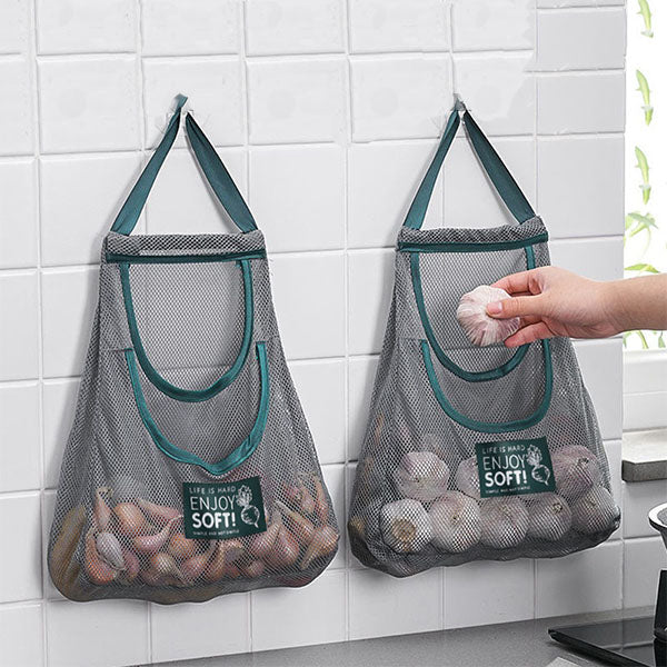 Hanging Mesh Storage Potatoes Onion Ventilation Garlic Storage Net Bag - Gray
