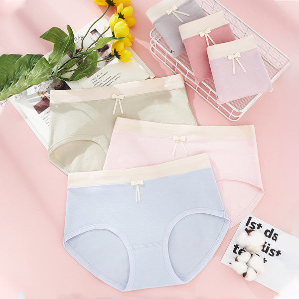Elastic Waist Bow Patched Summer Thin Soft Fabric Women Underwear - Peach pink