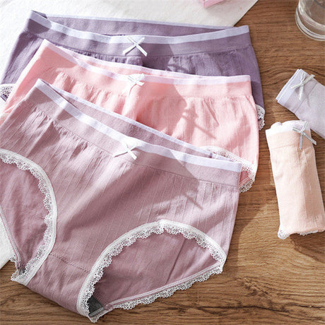Lace Patched Summer Thin Fabric Women Underwear - Bean Paste