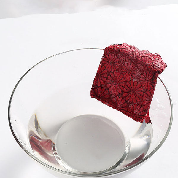 See Through Floral Lace Patched Summer Thin Fabric Women Underwear - Wine Red