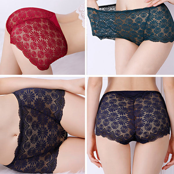 See Through Floral Lace Patched Summer Thin Fabric Women Underwear - Navy Color