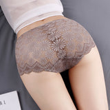 See Through Floral Lace Patched Summer Thin Fabric Women Underwear - Black