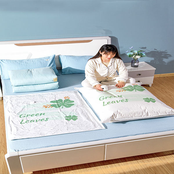Leaves Print Vacuum Compression Large Thick Coat Multipurpose Space Saving Vacuum Storage Bags - 50 x 70cm - White Green