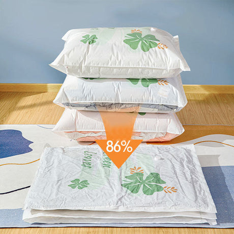 Leaves Print Vacuum Compression Large Thick Coat Multipurpose Space Saving Vacuum Storage Bags - 50 x 70cm - White Green