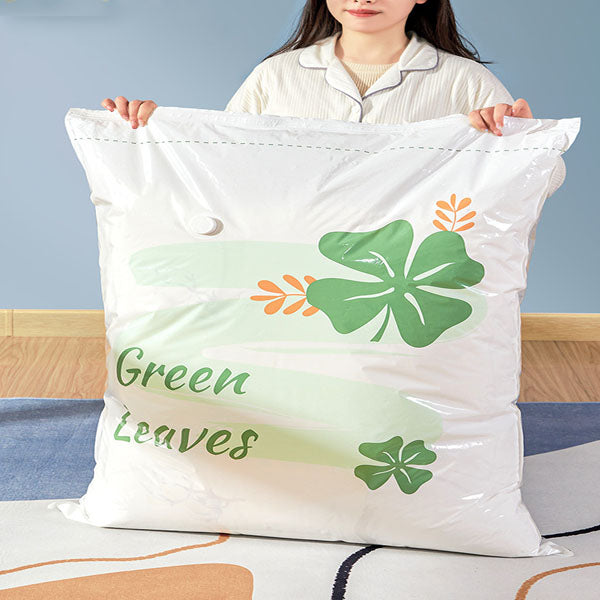 Leaves Print Vacuum Compression Large Thick Coat Multipurpose Space Saving Vacuum Storage Bags - 80 x 100cm - White Green