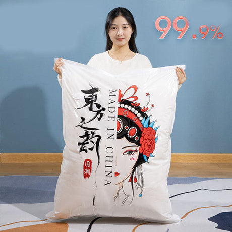 Cartoon Print Vacuum Compression Large Thick Coat Vacuum Storage Bags - 80 x 100cm - White
