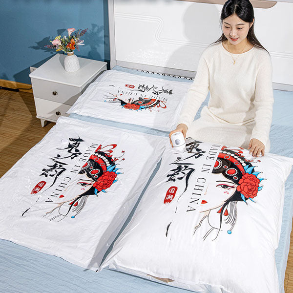 Cartoon Print Vacuum Compression Large Thick Coat Vacuum Storage Bags - 80 x 100cm - White