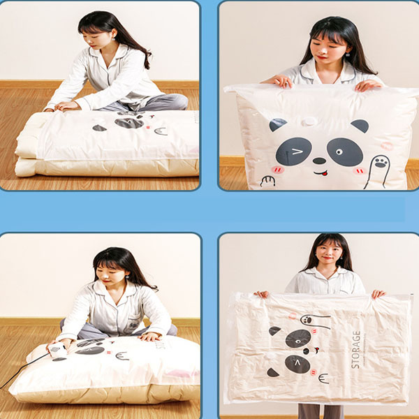 Panda Print Vacuum Compression Large Thick Coat Multipurpose Space Saving Vacuum Storage Bags - 70 x 90cm - White Black