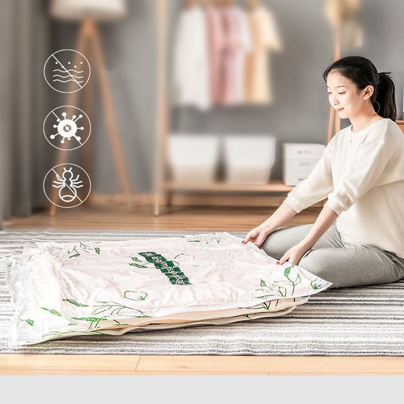 Vacuum Compression Large Thick Coat Household Quilt Bedding Multipurpose Space Saving Storage Bags - 80 x 100cm - White Green