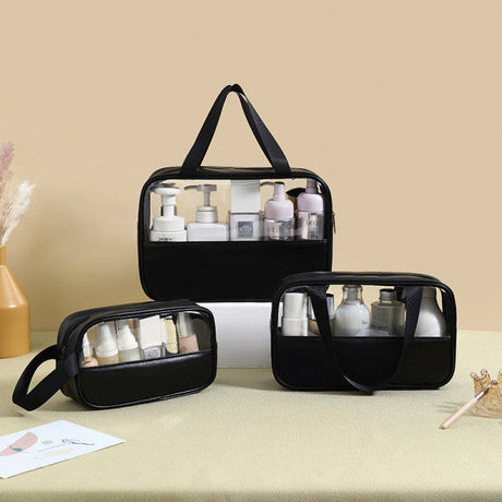 Portable Travel Bags 3PCs Double Handle Makeup &amp; Cosmetics Storage Wide Space Personal Accessories Water Resistant &amp; Stylish Synthetic Leather Design - Shop N Save
