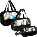 Portable Travel Bags 3PCs Double Handle Makeup &amp; Cosmetics Storage Wide Space Personal Accessories Water Resistant &amp; Stylish Synthetic Leather Design - Shop N Save