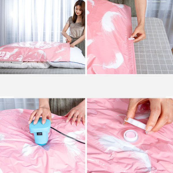 Feathers Printed Dust Protective Traveler Laundry Organizer Hard Plastic Vacuum Storage Bag - 50x70CM