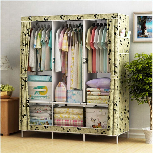 Canvas Wardrobe Organizer Space-Saving Foldable Large Size Clothing Storage Rack - Yellow