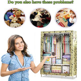 Canvas Wardrobe Organizer Space-Saving Foldable Large Size Clothing Storage Rack - Yellow