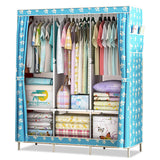 Canvas Wardrobe Organizer Space-Saving Foldable Large Size Clothing Storage Rack - Blue