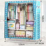 Canvas Wardrobe Organizer Space-Saving Foldable Large Size Clothing Storage Rack - Blue