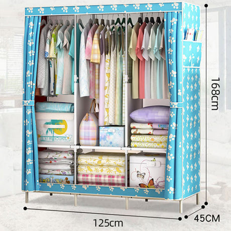 Canvas Wardrobe Organizer Space-Saving Foldable Large Size Clothing Storage Rack - Blue