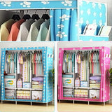 Canvas Wardrobe Organizer Space-Saving Foldable Large Size Clothing Storage Rack - Blue