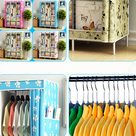 Canvas Wardrobe Organizer Space-Saving Foldable Large Size Clothing Storage Rack - Beige