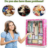 Canvas Wardrobe Organizer Space-Saving Foldable Large Size Clothing Storage Rack - Pink