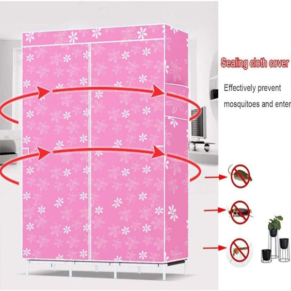 Canvas Wardrobe Organizer Space-Saving Foldable Large Size Clothing Storage Rack - Pink
