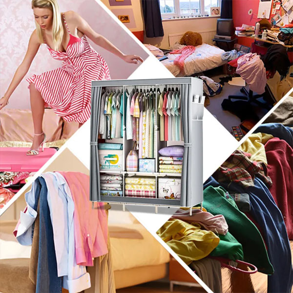 Canvas Wardrobe Organizer Space-Saving Foldable Large Size Clothing Storage Rack - Yellow