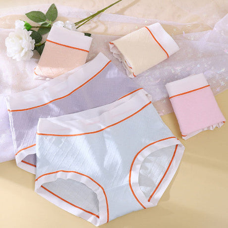 High Waist Women Underwear French Cut Panties Undergarments Breathable Soft Fabric Girls Lingerie - Light Purple
