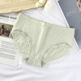 Romantic Lace French Cut Panties Slim Fit Elastic High Waist Underwear for Women - Light Green