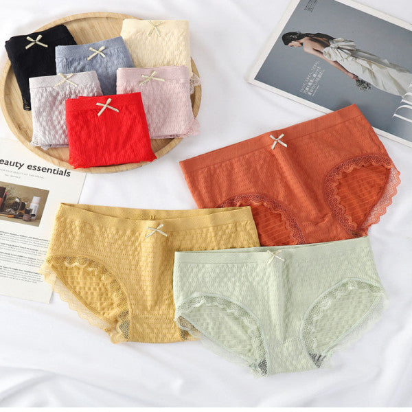 Romantic Lace French Cut Panties Slim Fit Elastic High Waist Underwear for Women - Black