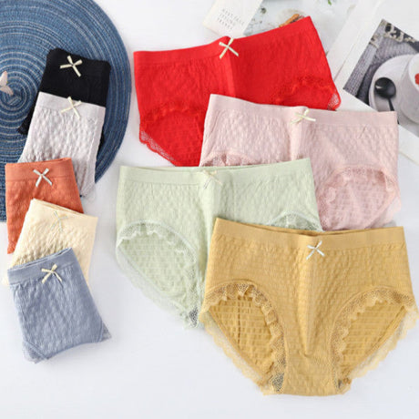 Romantic Lace French Cut Panties Slim Fit Elastic High Waist Underwear for Women - Red - Shop N Save