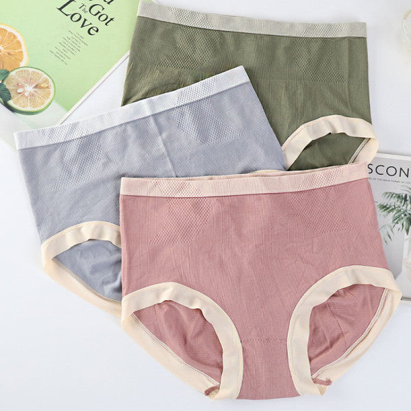 Ribbed Pattern Elastic Waist French Cut Panties Soft Breathable Women's Underwear - Pink