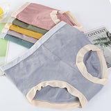 Ribbed Pattern Elastic Waist French Cut Panties Soft Breathable Women's Underwear - Yellow