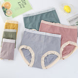Ribbed Pattern Elastic Waist French Cut Panties Soft Breathable Women's Underwear - Blue Ash
