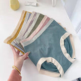 Ribbed Pattern Elastic Waist French Cut Panties Soft Breathable Women's Underwear - Green