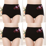 High Elastic Waist Floral Print Girls Panty Brief Women Undergarments Soft Fabric Underwear - Black - Shop N Save