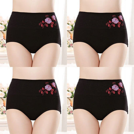 High Elastic Waist Floral Print Girls Panty Brief Women Undergarments Soft Fabric Underwear - Black - Shop N Save