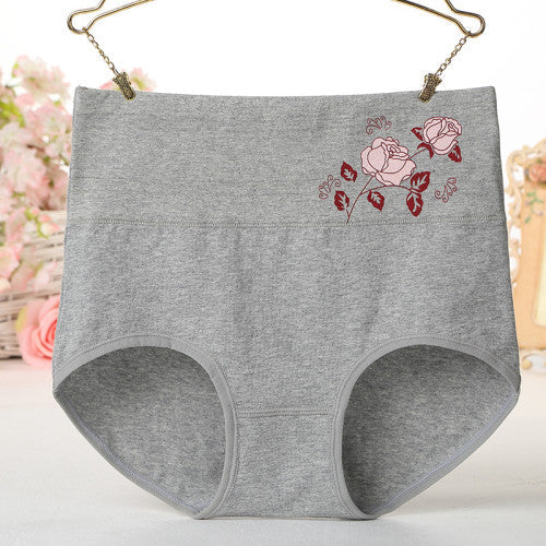 High Elastic Waist Floral Print Girls Panty Brief Women Undergarments Soft Fabric Underwear - Gray - Shop N Save