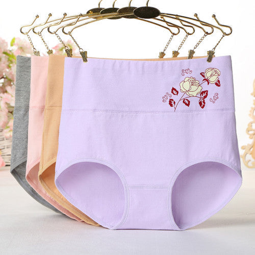 High Elastic Waist Floral Print Girls Panty Brief Women Undergarments Soft Fabric Underwear - Light Yellow