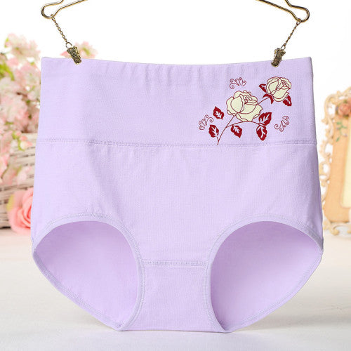 High Elastic Waist Floral Print Girls Panty Brief Women Undergarments Soft Fabric Underwear - Light Purple - Shop N Save