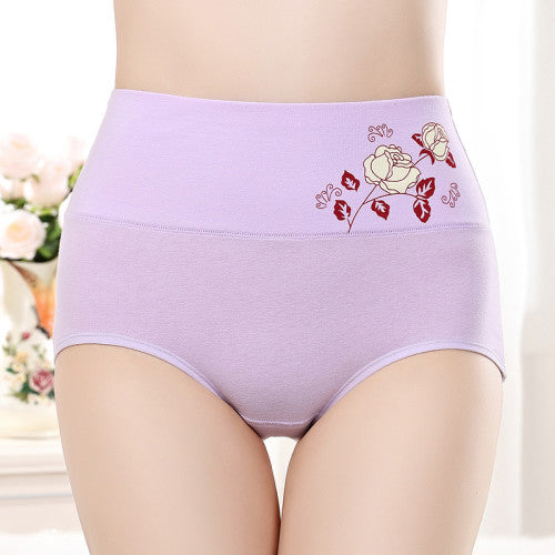 High Elastic Waist Floral Print Girls Panty Brief Women Undergarments Soft Fabric Underwear - Light Purple - Shop N Save