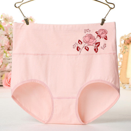 High Elastic Waist Floral Print Girls Panty Brief Women Undergarments Soft Fabric Underwear - Light Pink - Shop N Save