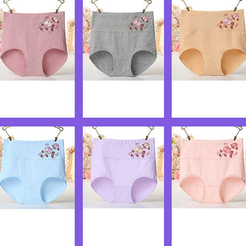 High Elastic Waist Floral Print Girls Panty Brief Women Undergarments Soft Fabric Underwear - Light Purple - Shop N Save